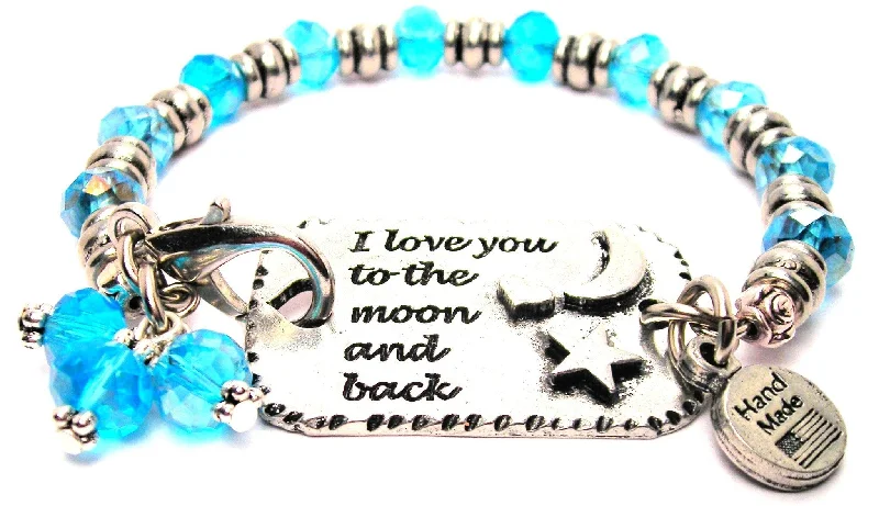 I Love You To The Moon And Back Expression Armor Pewter Crystal Bracelet