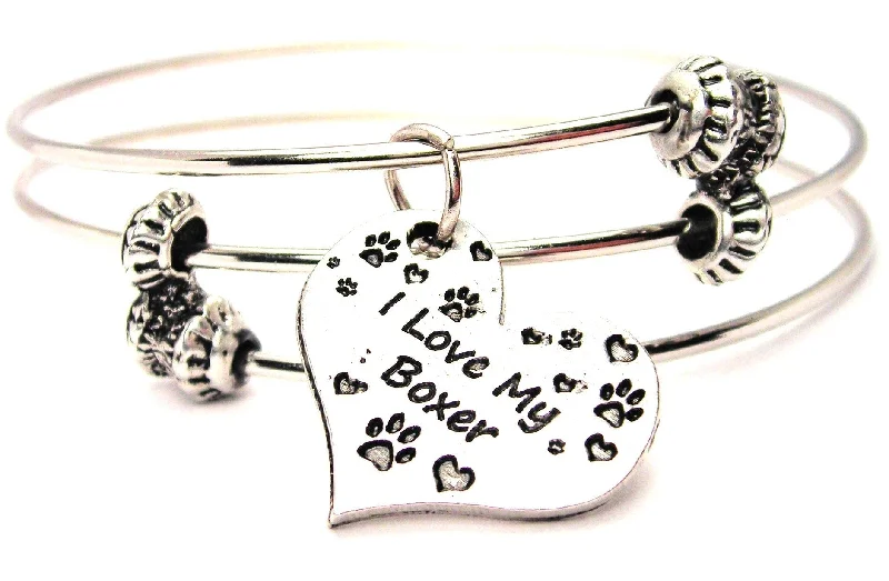 I Love My Boxer Heart Triple Style Expandable Bangle Bracelet