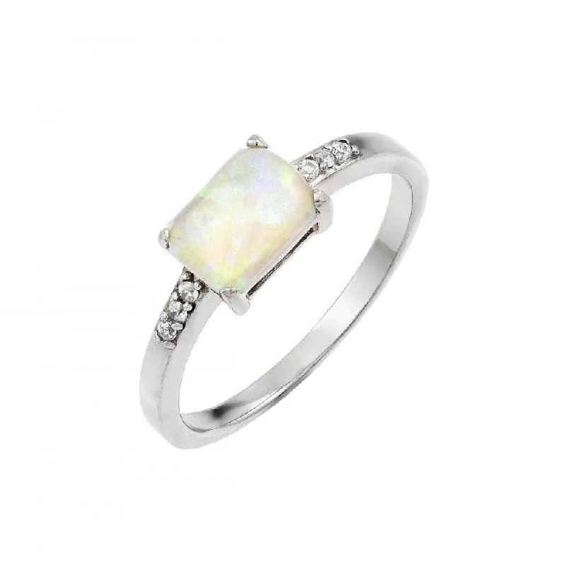 Silver 925 Rhodium Plated Clear CZ Baguette Opal Ring - STR00993