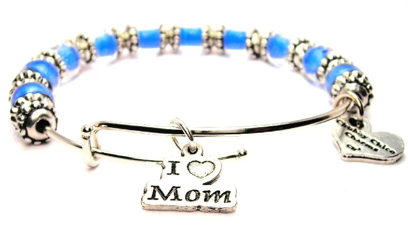 I Heart Mom 9mm Glass Beaded Single Bracelet