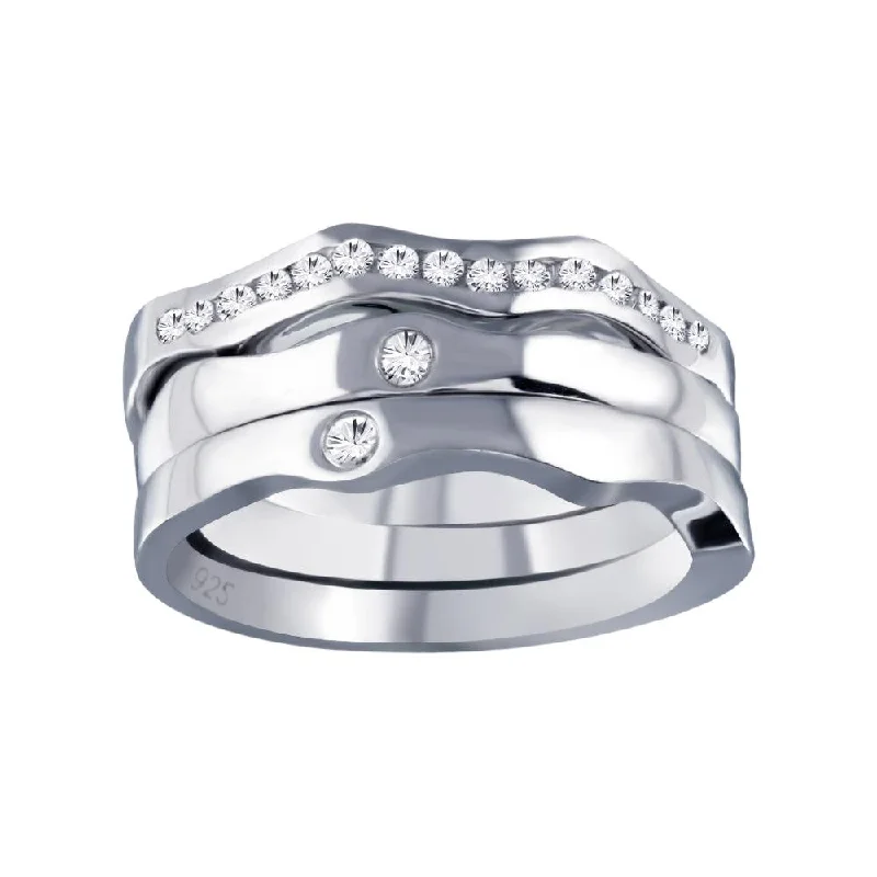 Silver 925 Rhodium Plated Clear CZ Stackable Ring Set - AAR0048