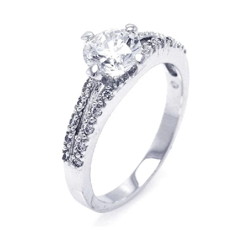 Silver 925 Rhodium Plated Round Center CZ Bridal Ring - BGR00253