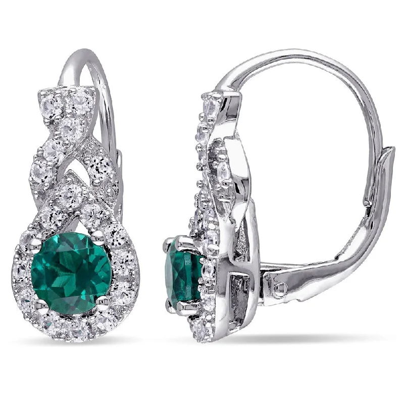 Miadora Sterling Silver Created Emerald and Created White Sapphire Earrings