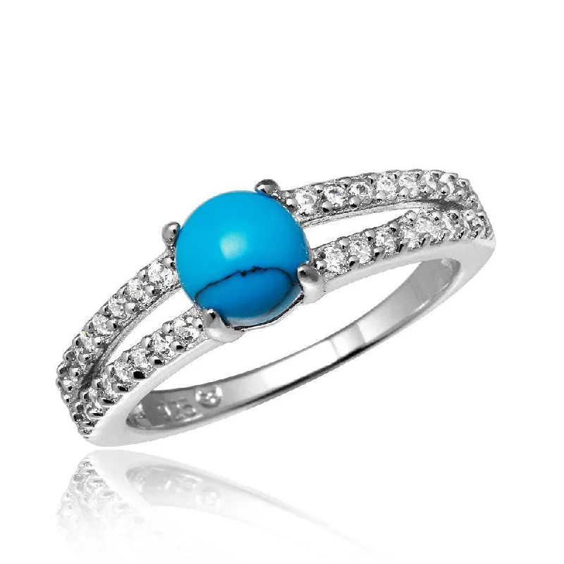 Silver 925 Rhodium Plated Wedding Band with Turquoise Center - BGR01056