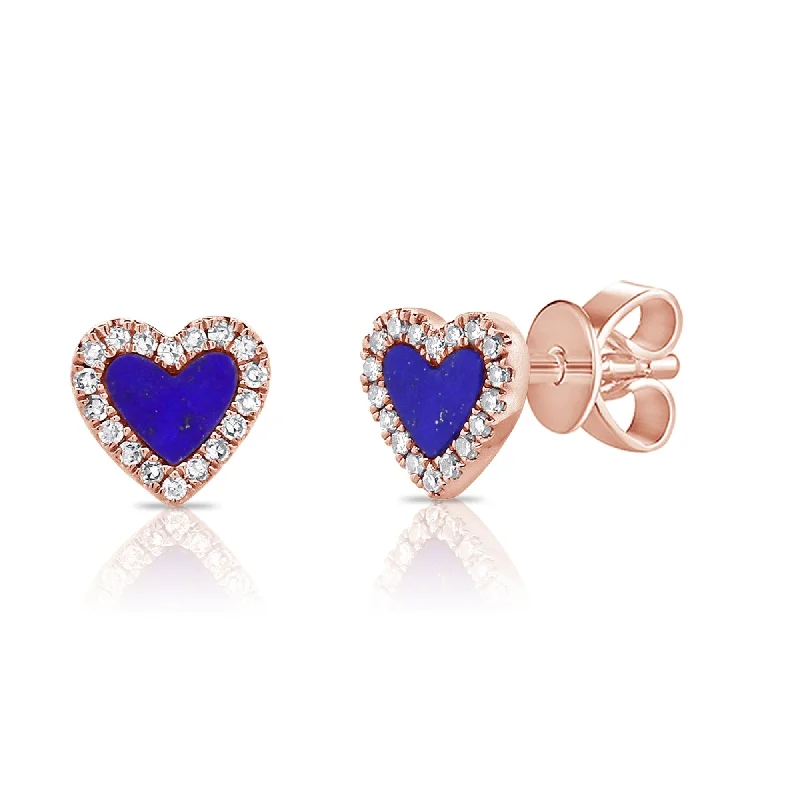 Joelle Heart Stud Earrings Lapis & Diamonds 14K Rose Gold Earring