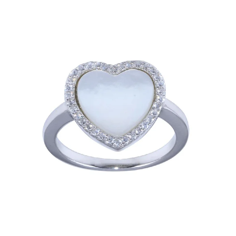 Rhodium Plated 925 Sterling Silver Opal Stone Heart With CZ Ring - BGR01315