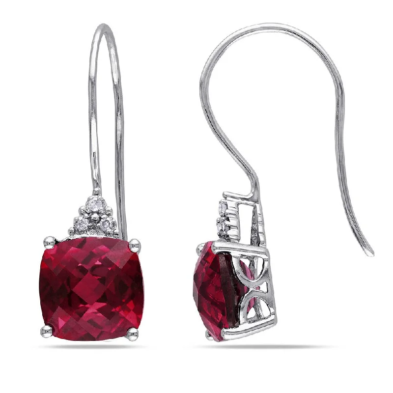 Miadora 10k White Gold Diamond and Created Ruby Earrings