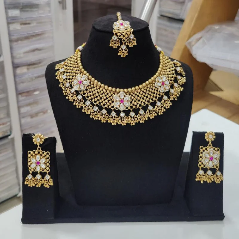 JCM Gold Plated Pota Stone And Pearls Necklace Set