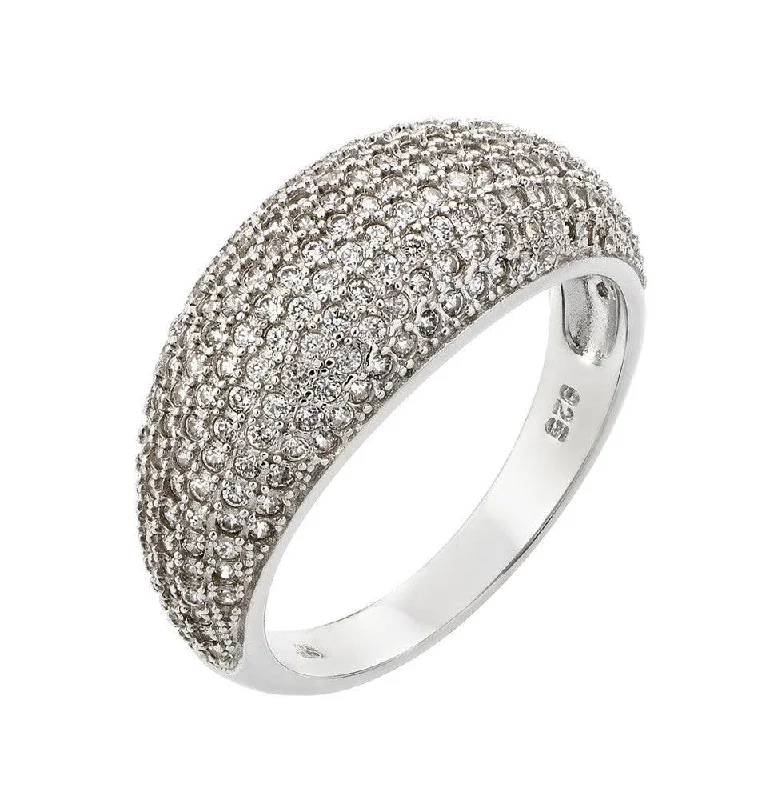 Silver 925 Rhodium Plated Pave Clear CZ Dome Ring - STR00923