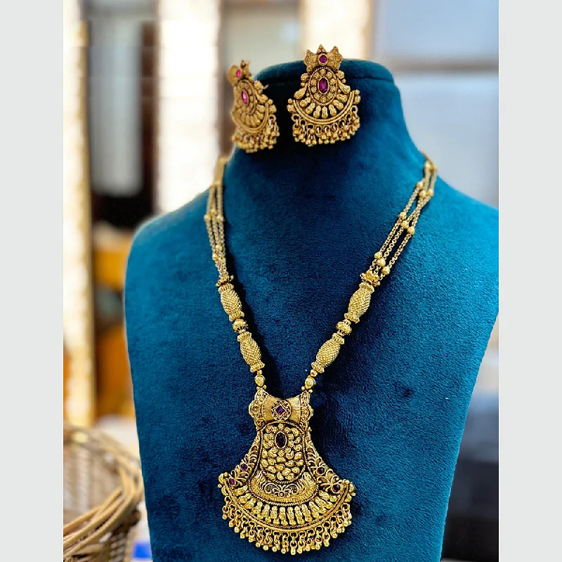 Jewel Addiction Copper Gold Plated Pota Stone Temple Necklace Set