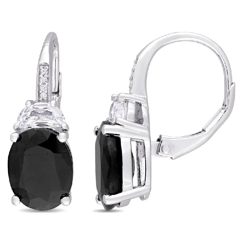 Miadora Sterling Silver Oval-Cut Black Sapphire Created White Sapphire and Diamond Accent Leverback Earrings (G-H, I2-I3)