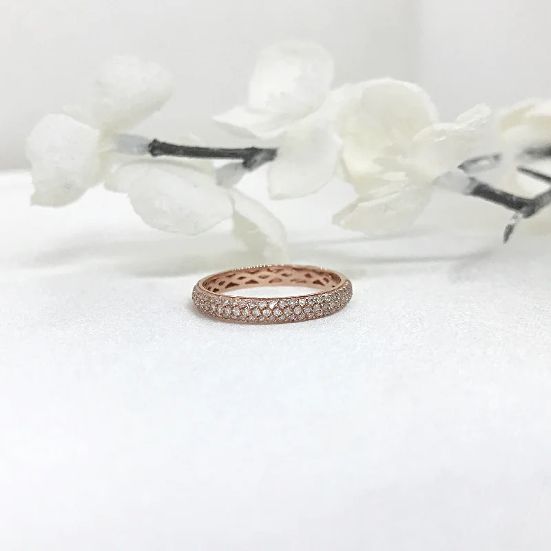 10k Semi Eternity Pave Diamond Ring