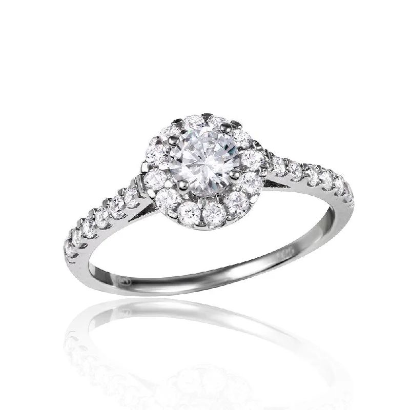 Silver 925 Rhodium Plated Halo CZ Ring - GMR00125