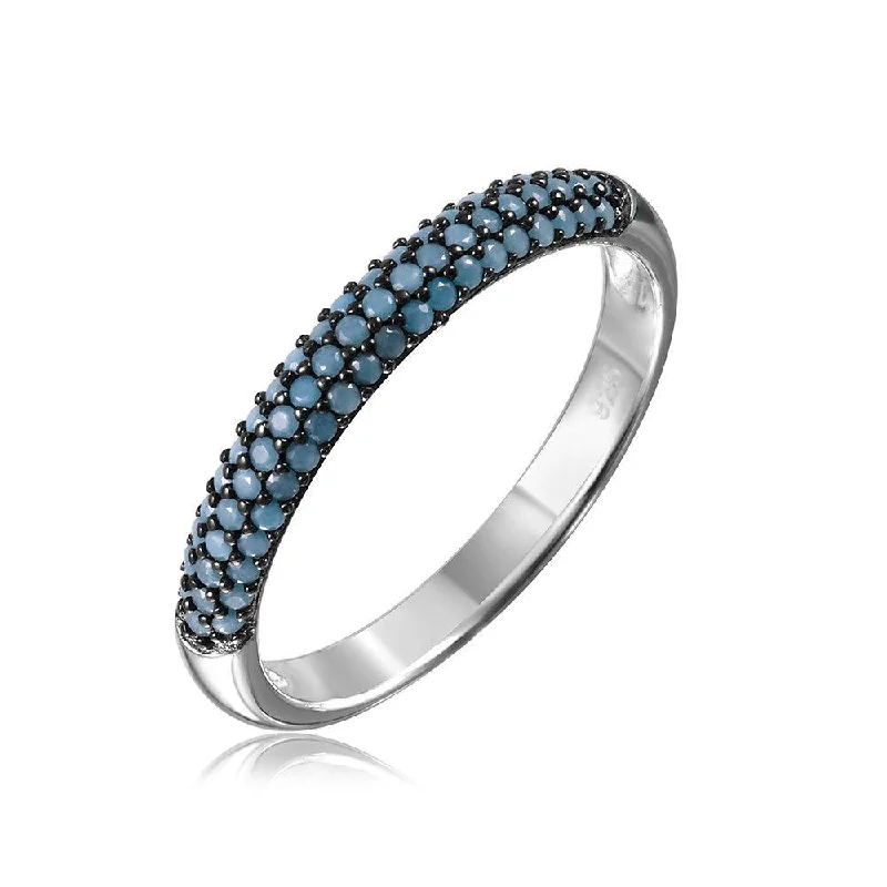 Silver 925 Rhodium Plated Band with Turquoise Stone - GMR00089T