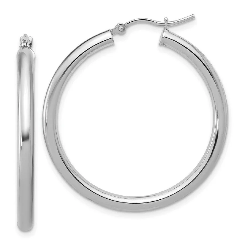 Curata 10k White Gold Polished Hinged 35x3mm Round Hoop Earrings