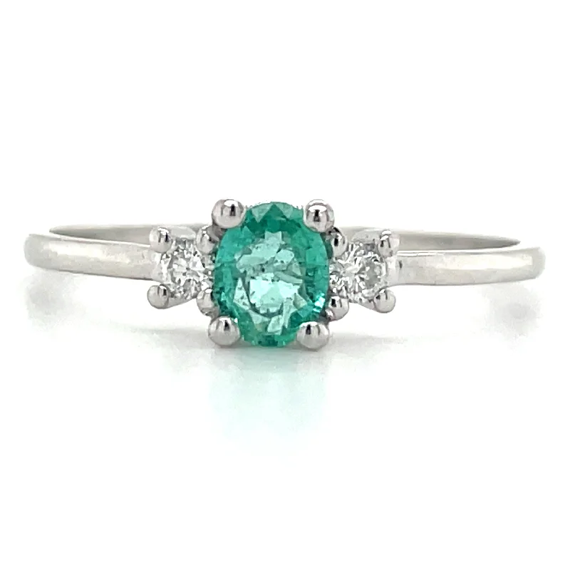 9ct White Gold Earth Grown Oval Emerald & Diamond Ring