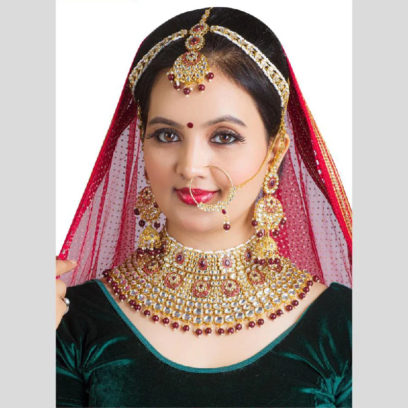 Neetu Art Gold Plated Kundan Stone And Beads Semi Bridal Necklace Set