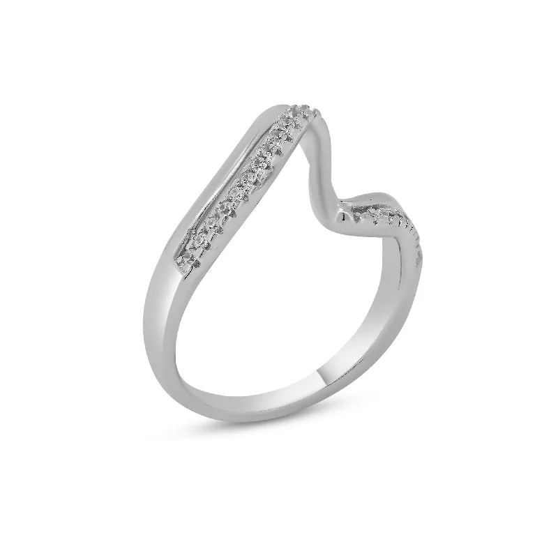 Rhodium Plated 925 Sterling Silver Double Wave CZ Ring - BGR01174