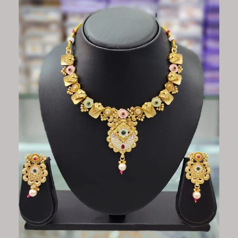 Anjali Jewellery Gold Plated Pota Stone Meenakari Necklace Set