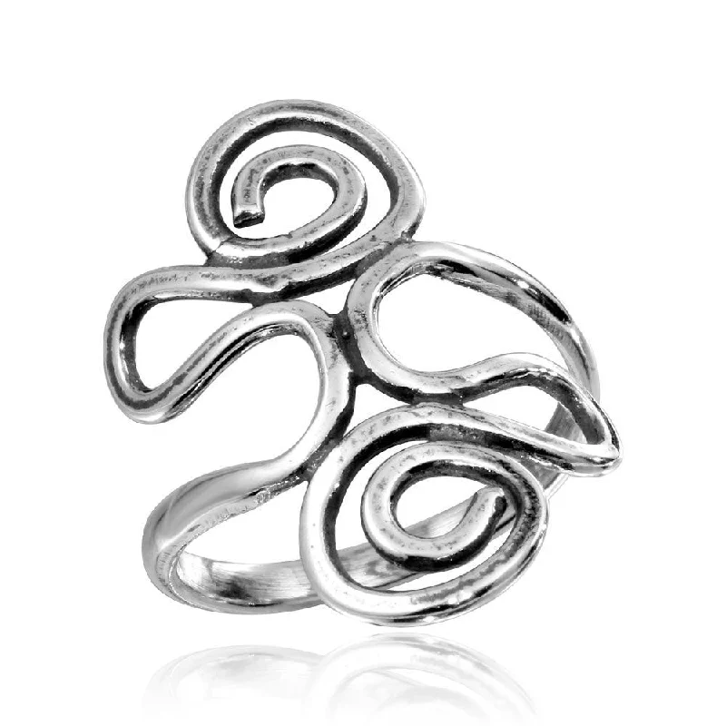 High Polished 925 Sterling Silver Swirly Wrap Ring - CR00750