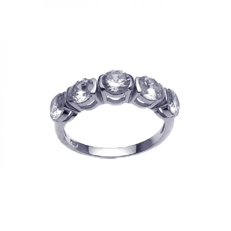 Silver 925 Rhodium Plated 5 Stone Set CZ Ring - STR00630