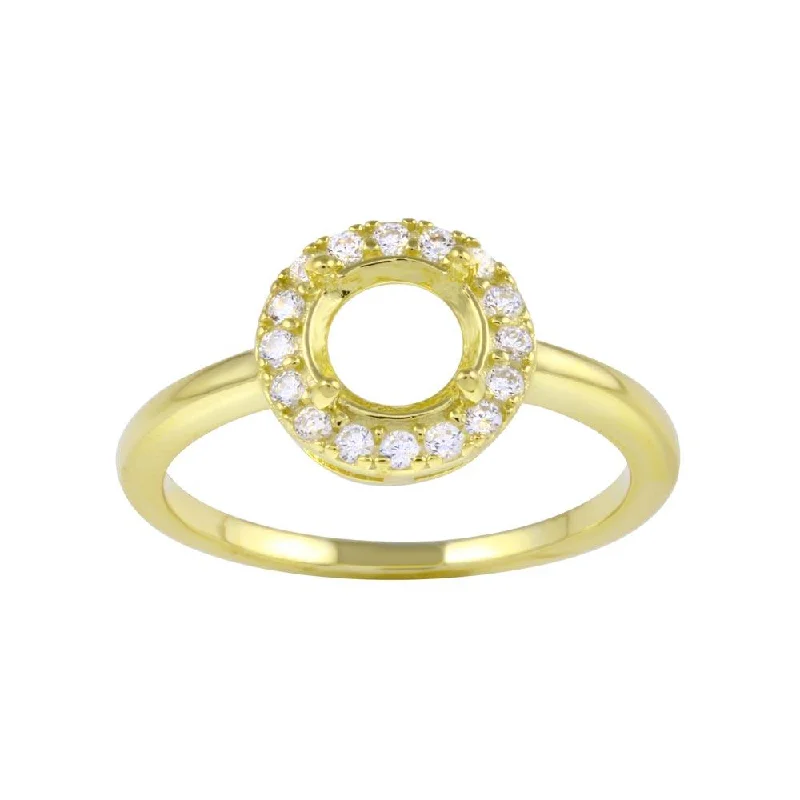 Gold Plated 925 Sterling Silver Clear CZ Round Mounting Ring - BGR01333GP