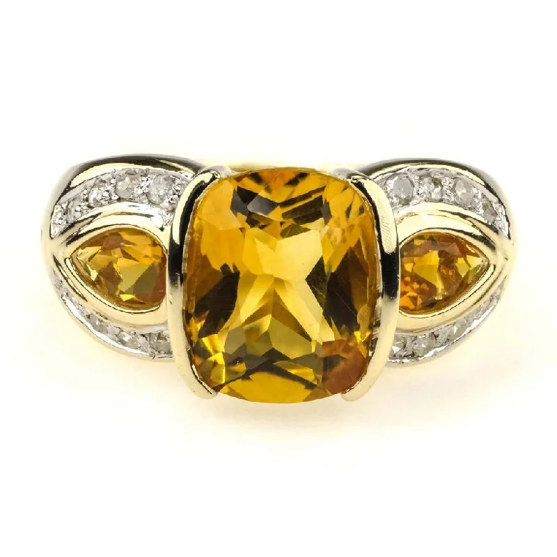 Citrine and Diamond Ring in 14K Yellow Gold