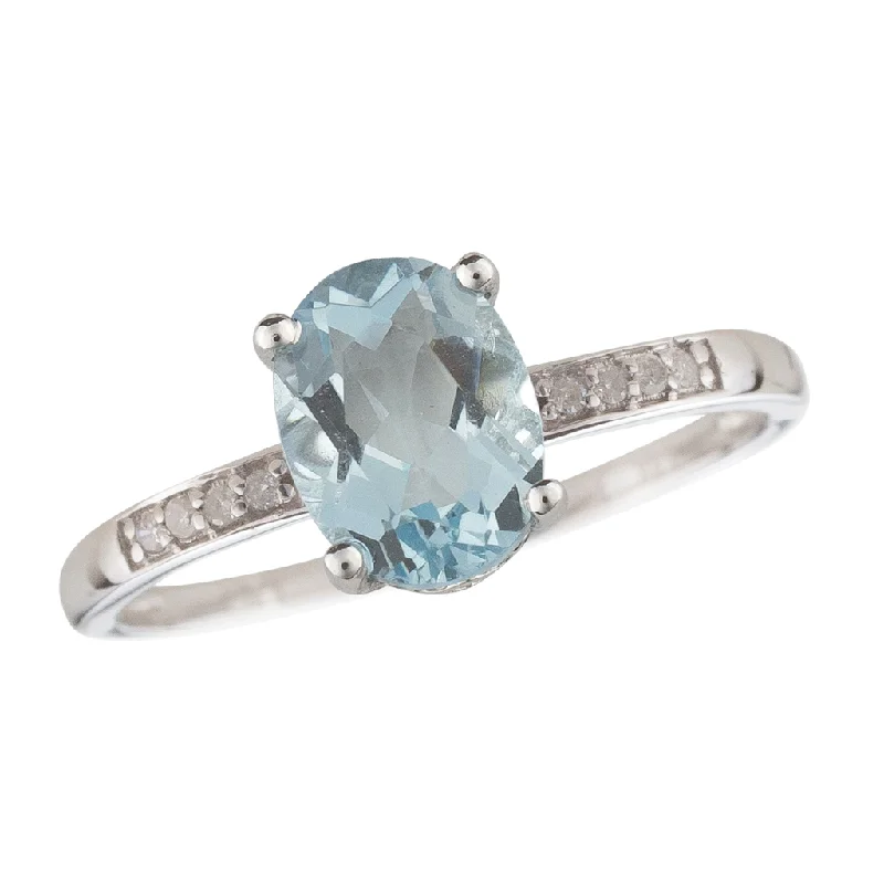 14K White Gold 1.02ctw Oval Aquamarine & Diamond Ring