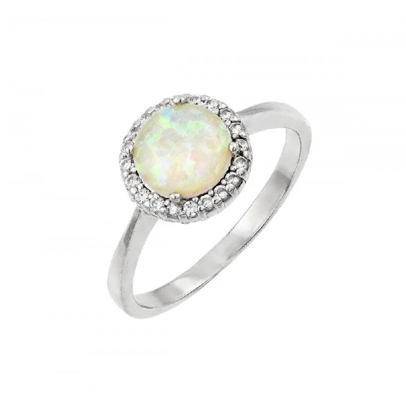 Silver 925 Rhodium Plated Opal Clear Cluster CZ Ring - STR00990