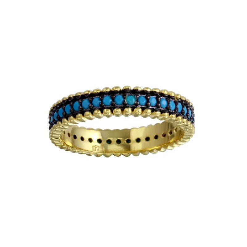 Gold Plated 925 Sterling Silver Turquoise Stone Band - BGR01125