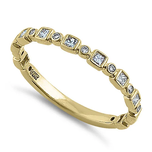 Solid 14K Yellow Gold Alternating 0.27 ct. Diamond Ring