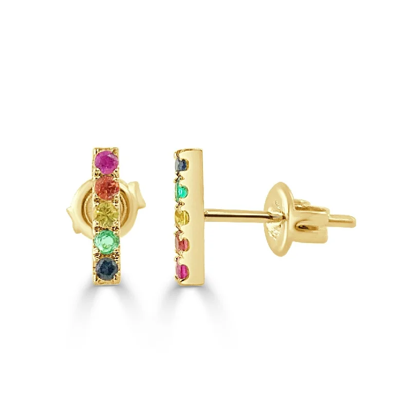 Joelle Rainbow Sapphire Bar Earrings 14K Gold