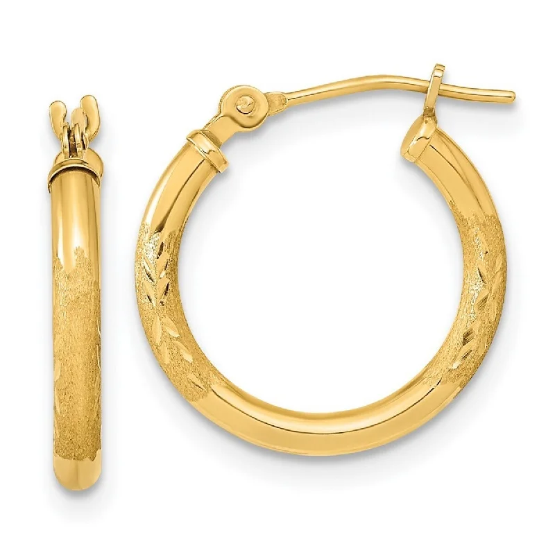 Curata 14k Gold Polished and Satin Sparkle Cut Hoop Earrings - 15.64x15.94mm Wide 2mm Thick