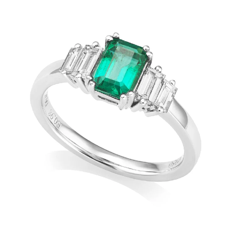 Platinum Emerald and Diamond Ring