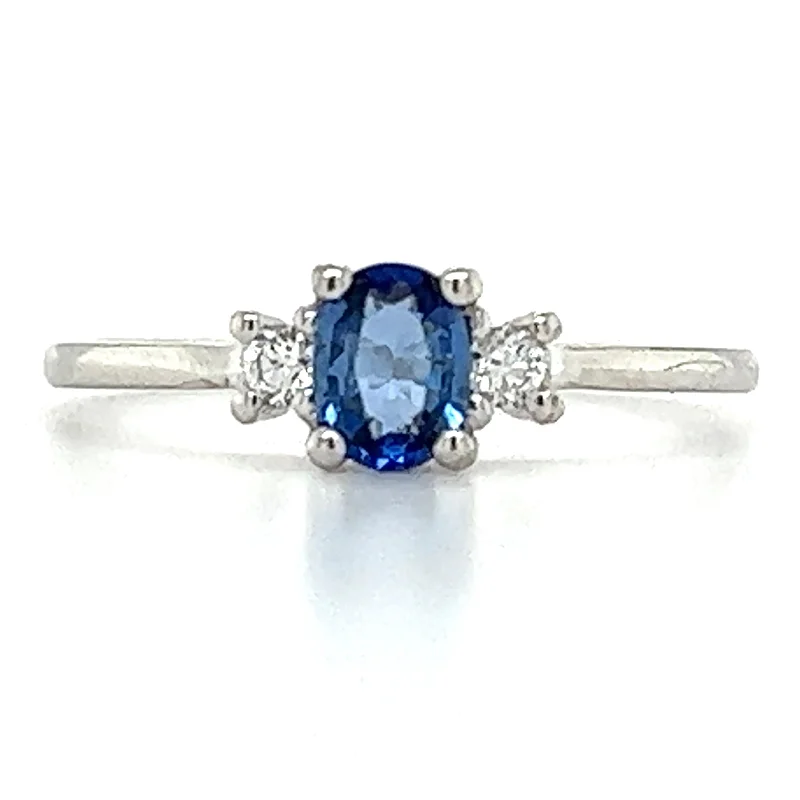 9ct White Gold Earth Grown Oval Sapphire & Diamond Ring