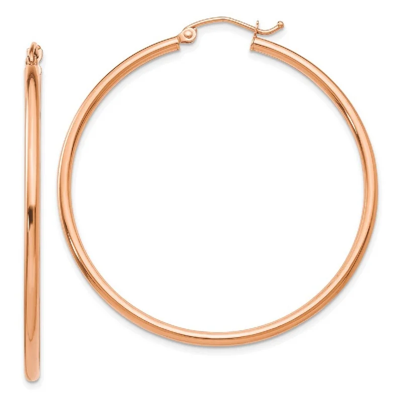 Curata 14k Rose Gold 2x45mm Polished Hoop Earrings