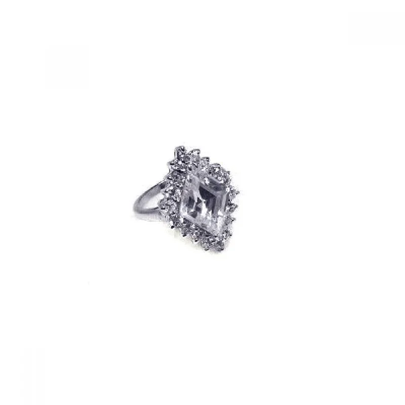 Clearance-Silver 925 Rhodium Plated Clear Diamond Shaped CZ Bridal Ring - BGR00050