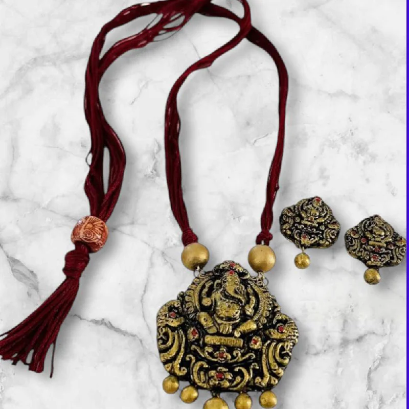 VF Collection Gold Plated Terracotta Ganesh Necklace Set