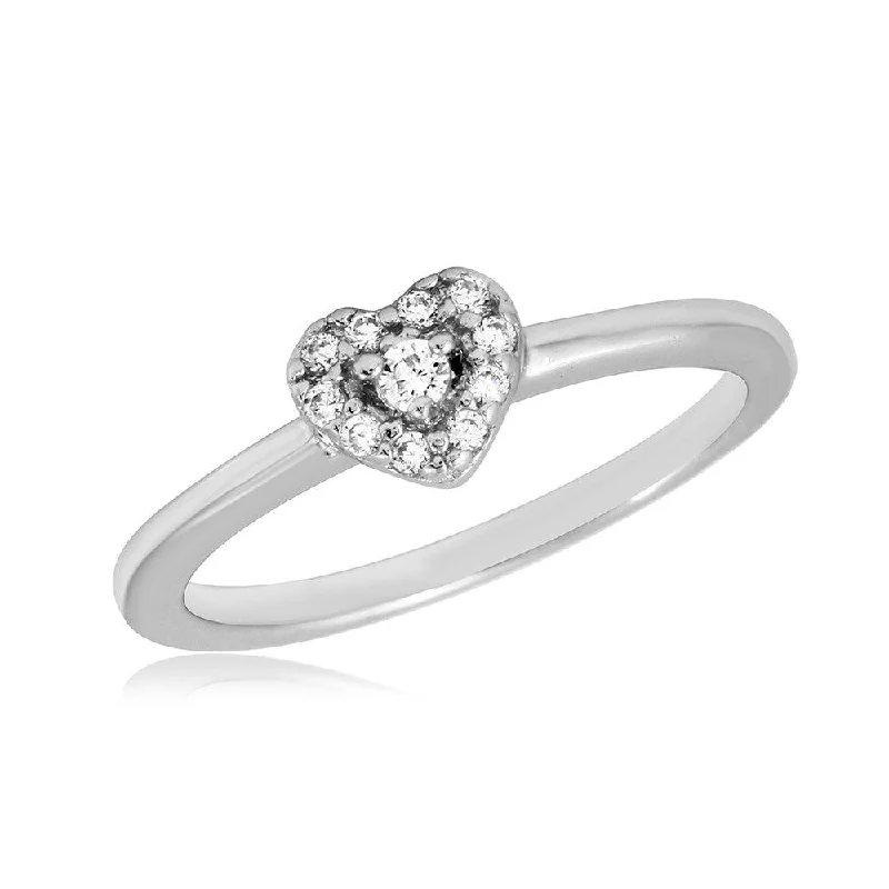 Silver 925 Rhodium Plated CZ Heart Ring - BGR01066