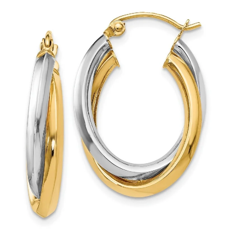 Curata 14k Two Tone Gold Polished Twisted 22x5mm Double Oval Hoop Earrings