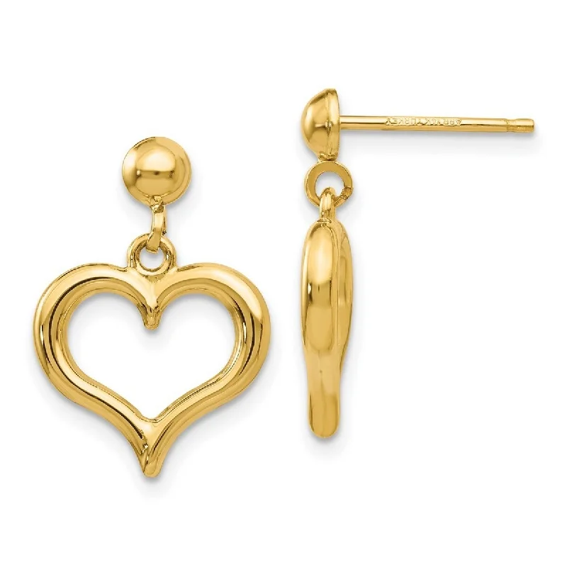 Curata 14k Yellow Gold 19x13mm Polished Open Heart Post Dangle Earrings