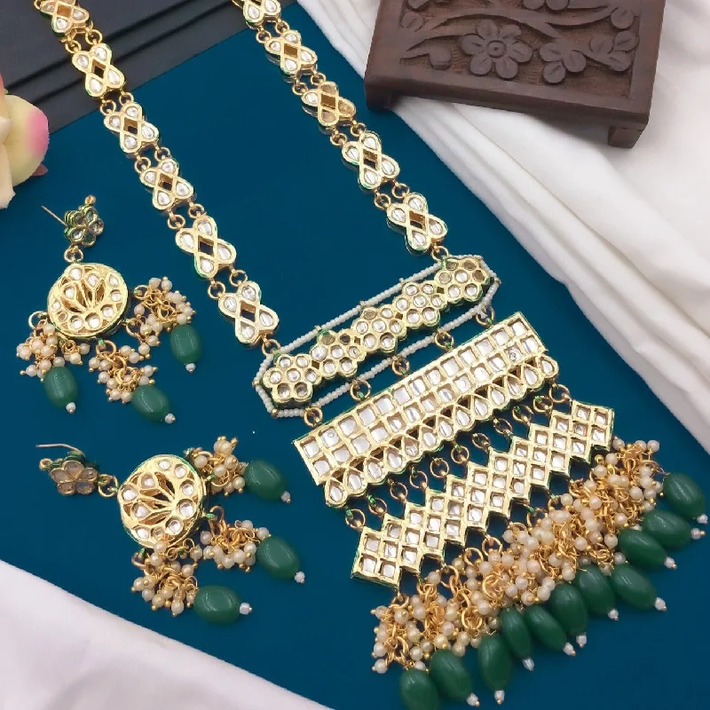 Shree Jai Sai Art Gold Plated Kundan And pearl Long Necklace Set