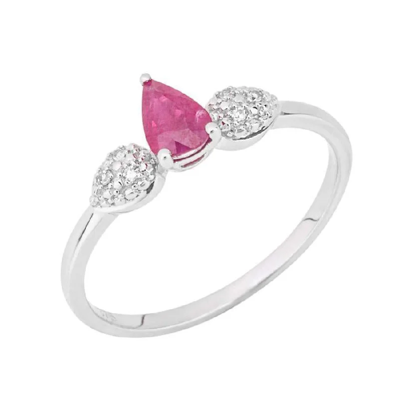 9ct White Gold Pear-Shaped Ruby & Diamond Ring