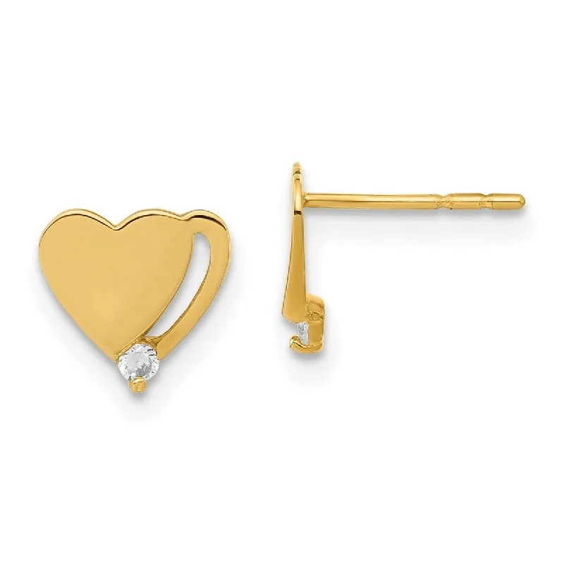 Curata 14k Yellow Gold CZ Cubic Zirconia Polished Love Heart Post Earrings - 8x8mm Wide