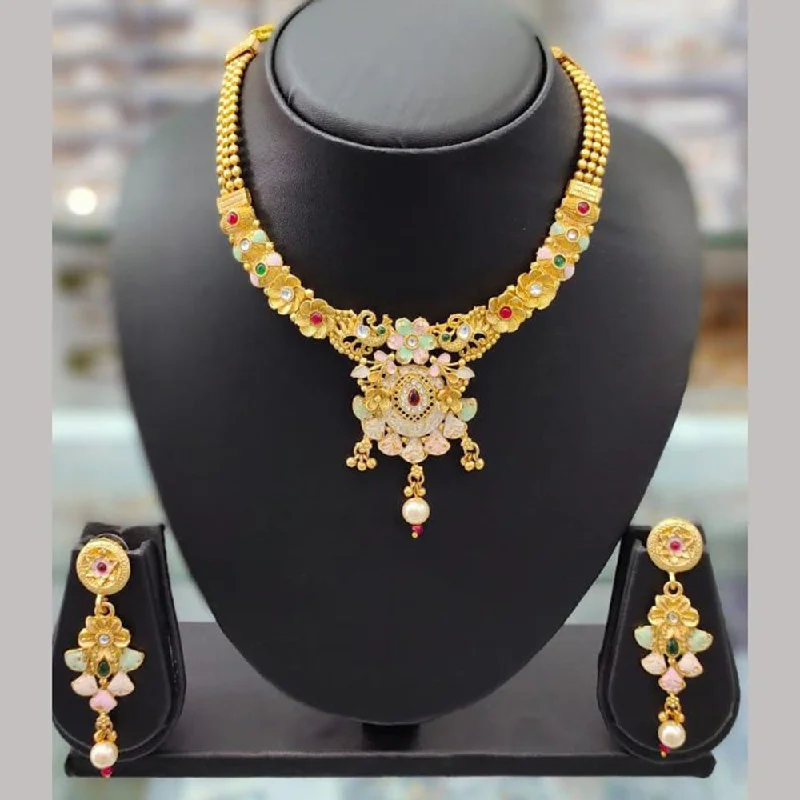 Anjali Jewellery Gold Plated Pota Stone Meenakari Necklace Set