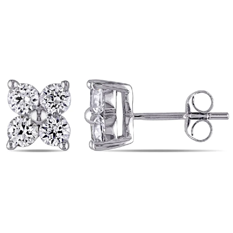 Miadora 10k White Gold Created White Sapphire Flower Stud Earrings