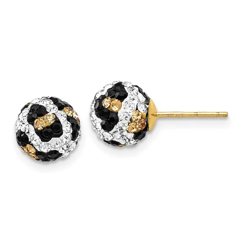 Curata 14k Yellow Gold Polished Crystal Leopard White Black Yellow 8mm Post Earrings Measures 8x8mm Wide