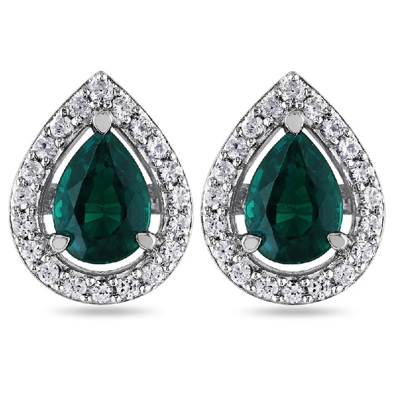 Miadora Silver Created Emerald and White Sapphire Earrings