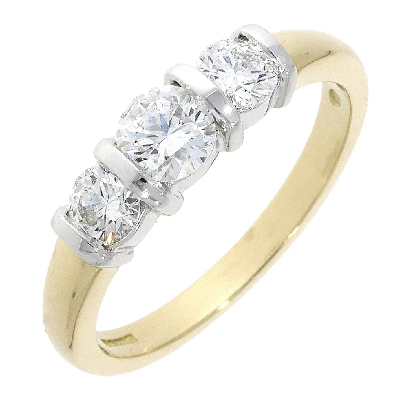 18ct yellow gold 3-stone round brilliant cut bar set diamond ring