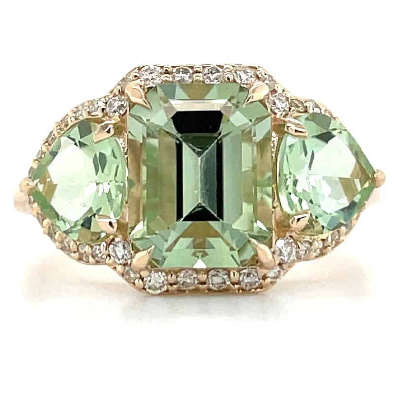 14ct Yellow Gold Earth Grown Green Tourmaline & Diamond Ring